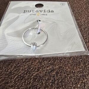 Pura Vida Silver Ring with Light Blue Stone Pineapple